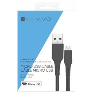 CÂBLE USB VERS MICRO USB 10' - MYVIVO - NOIR
