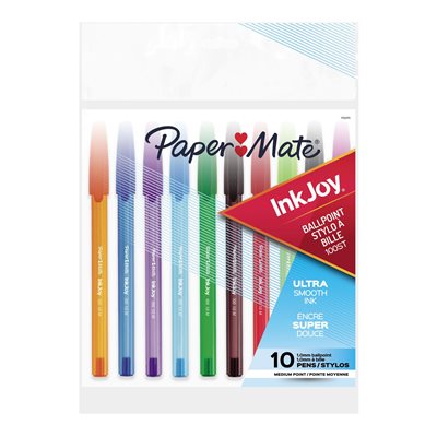 PQT 10 STYLOS "INKJOY" - PAPERMATE - 1 MM - MULTI COULEURS